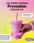 NightCap reusable drink cover scrunchie shown covering a tumbler cup to help prevent drink tampering at bars, festivals, concerts, and nightlife events