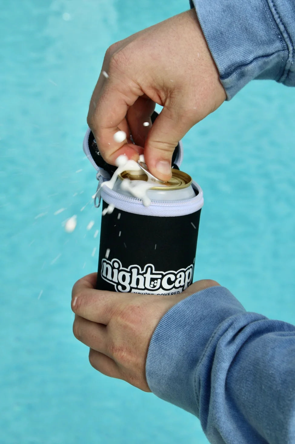 NightCap Can Cooler Cover with zippered insulated lid that helps protect canned drinks from drink spiking, bugs, sand, and debris while keeping beverages cold.