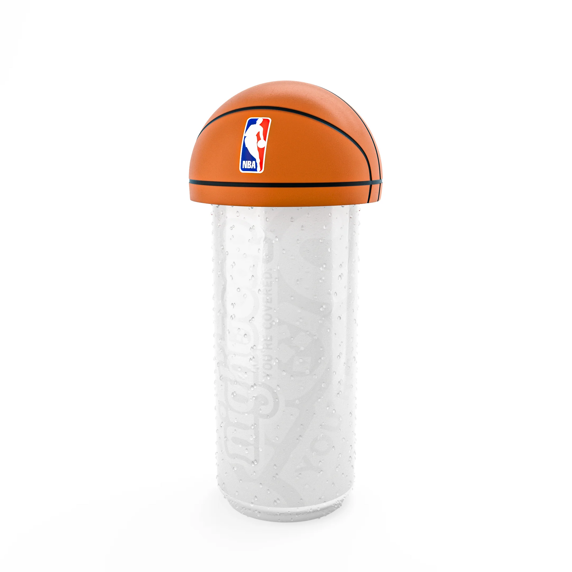 NightCap NBA Edition drink cover and can cooler with basketball-inspired lid design for drink protection and beverage insulation.